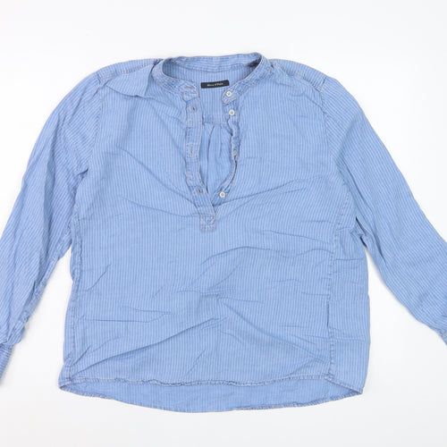 Marc O'Polo Women's Blue Striped Lyocell Henley Blouse Size 10