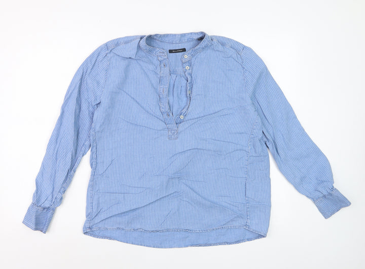 Marc O'Polo Women's Blue Striped Lyocell Henley Blouse Size 10