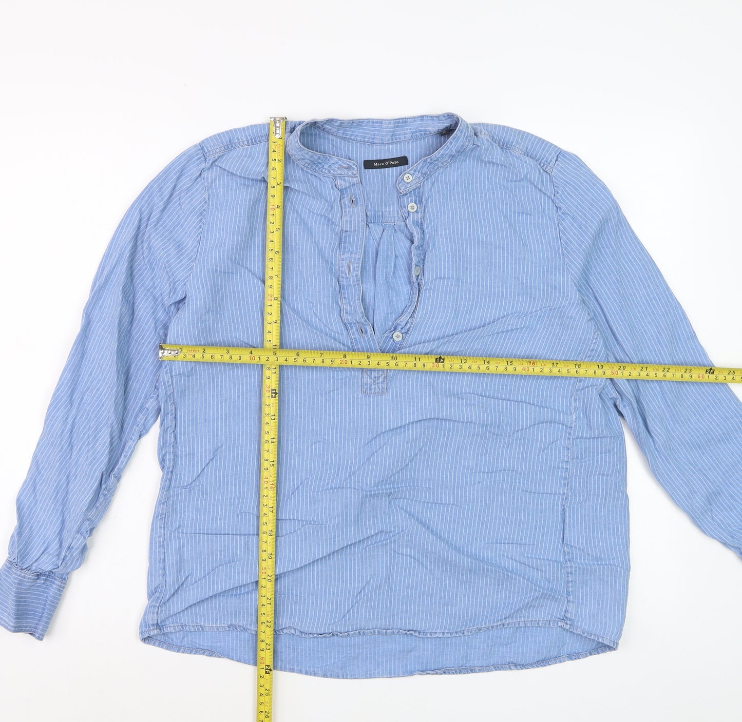 Marc O'Polo Women's Blue Striped Lyocell Henley Blouse Size 10