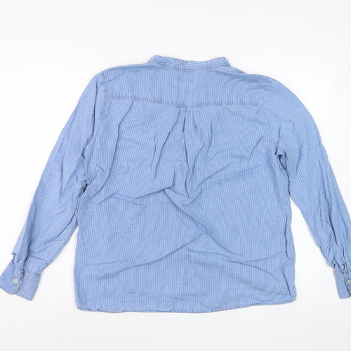 Marc O'Polo Women's Blue Striped Lyocell Henley Blouse Size 10