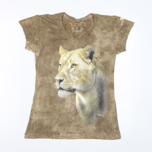 Tones of Africa Women’s Brown Lion Print Cotton T-Shirt Size S