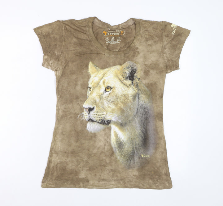 Tones of Africa Women’s Brown Lion Print Cotton T-Shirt Size S