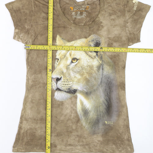Tones of Africa Women’s Brown Lion Print Cotton T-Shirt Size S