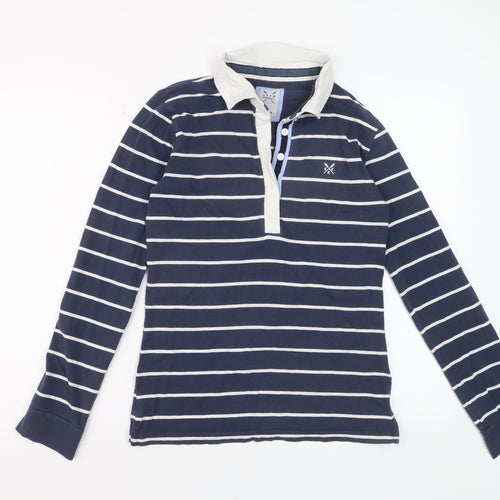 Crew Clothing Co. Womens Blue Striped Long Sleeve Polo Shirt Size 10