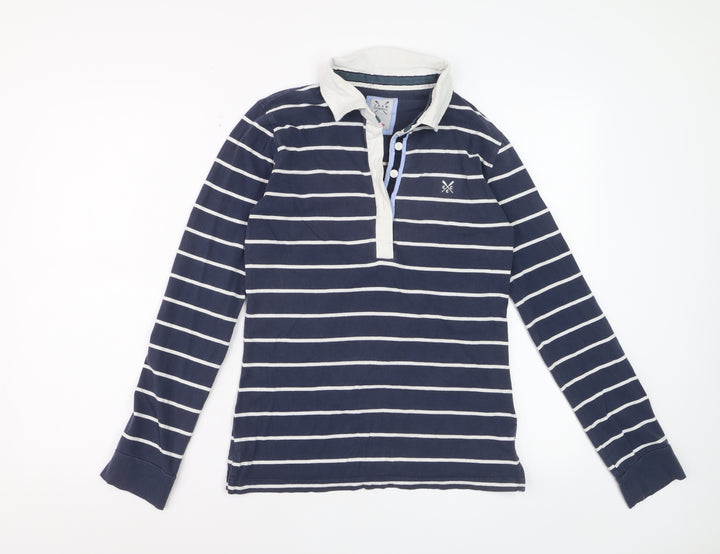 Crew Clothing Co. Womens Blue Striped Long Sleeve Polo Shirt Size 10
