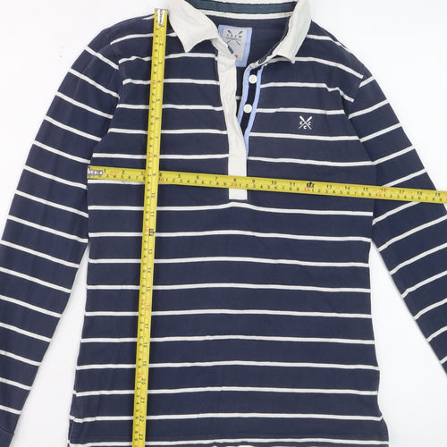 Crew Clothing Co. Womens Blue Striped Long Sleeve Polo Shirt Size 10