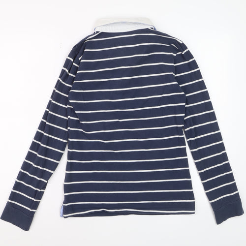 Crew Clothing Co. Womens Blue Striped Long Sleeve Polo Shirt Size 10
