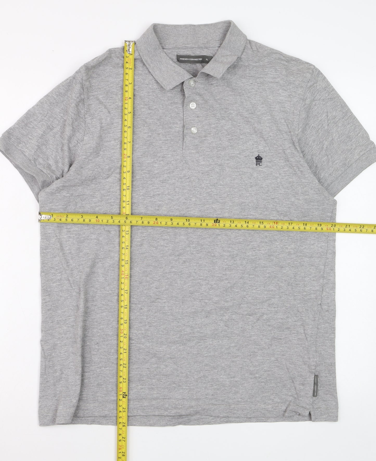 French Connection Men’s Grey Polo Shirt XL Cotton Blend
