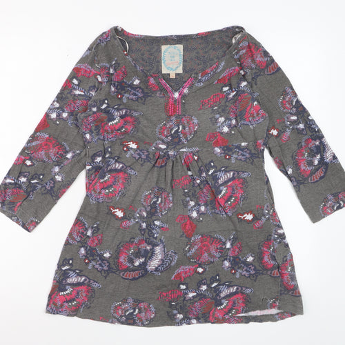 White Stuff Faithful And True Grey Floral Tunic Top Womens Size 14