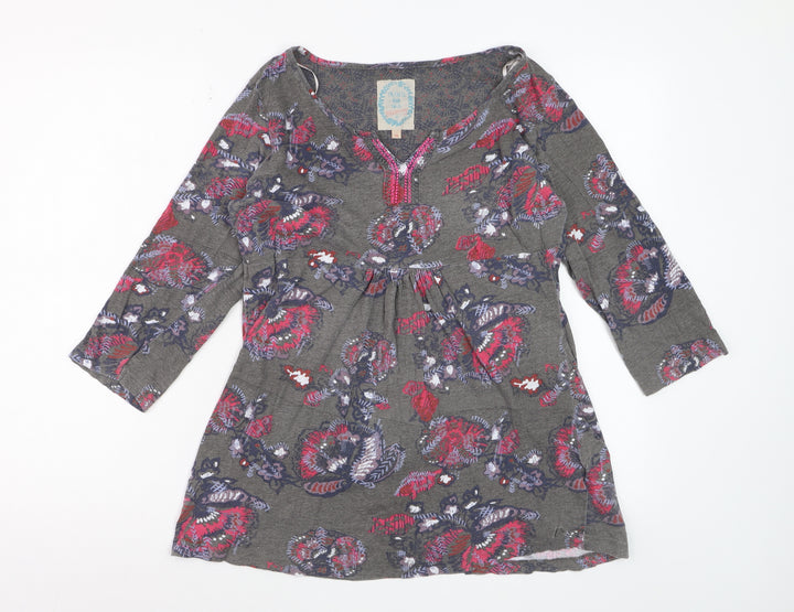 White Stuff Faithful And True Grey Floral Tunic Top Womens Size 14
