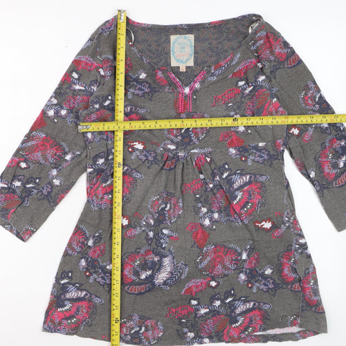 White Stuff Faithful And True Grey Floral Tunic Top Womens Size 14