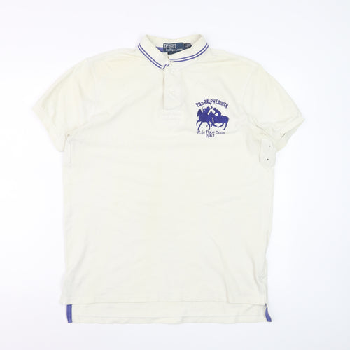 Ralph Lauren Men's Ivory Polo Shirt L Embroidered Logo Classic Fit