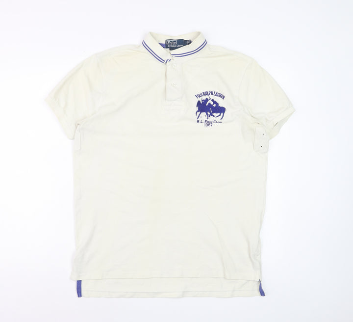 Ralph Lauren Men's Ivory Polo Shirt L Embroidered Logo Classic Fit