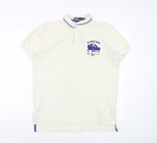 Ralph Lauren Men's Ivory Polo Shirt L Embroidered Logo Classic Fit