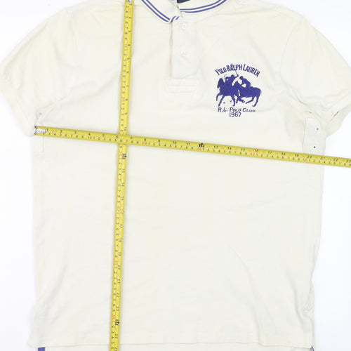 Ralph Lauren Men's Ivory Polo Shirt L Embroidered Logo Classic Fit