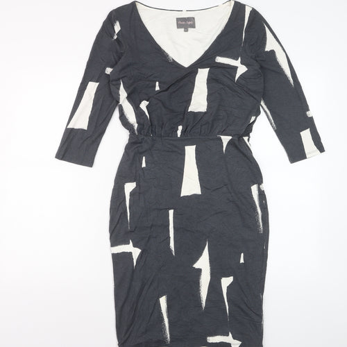 Phase Eight Women's Black and Ivory Viscose Stretch Pencil Dress Size 10