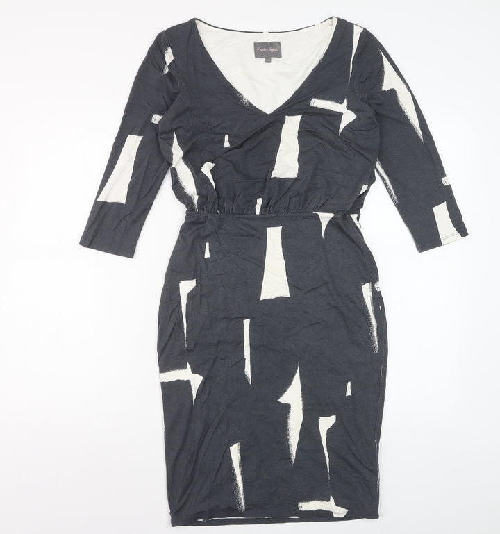 Phase Eight Women's Black and Ivory Viscose Stretch Pencil Dress Size 10