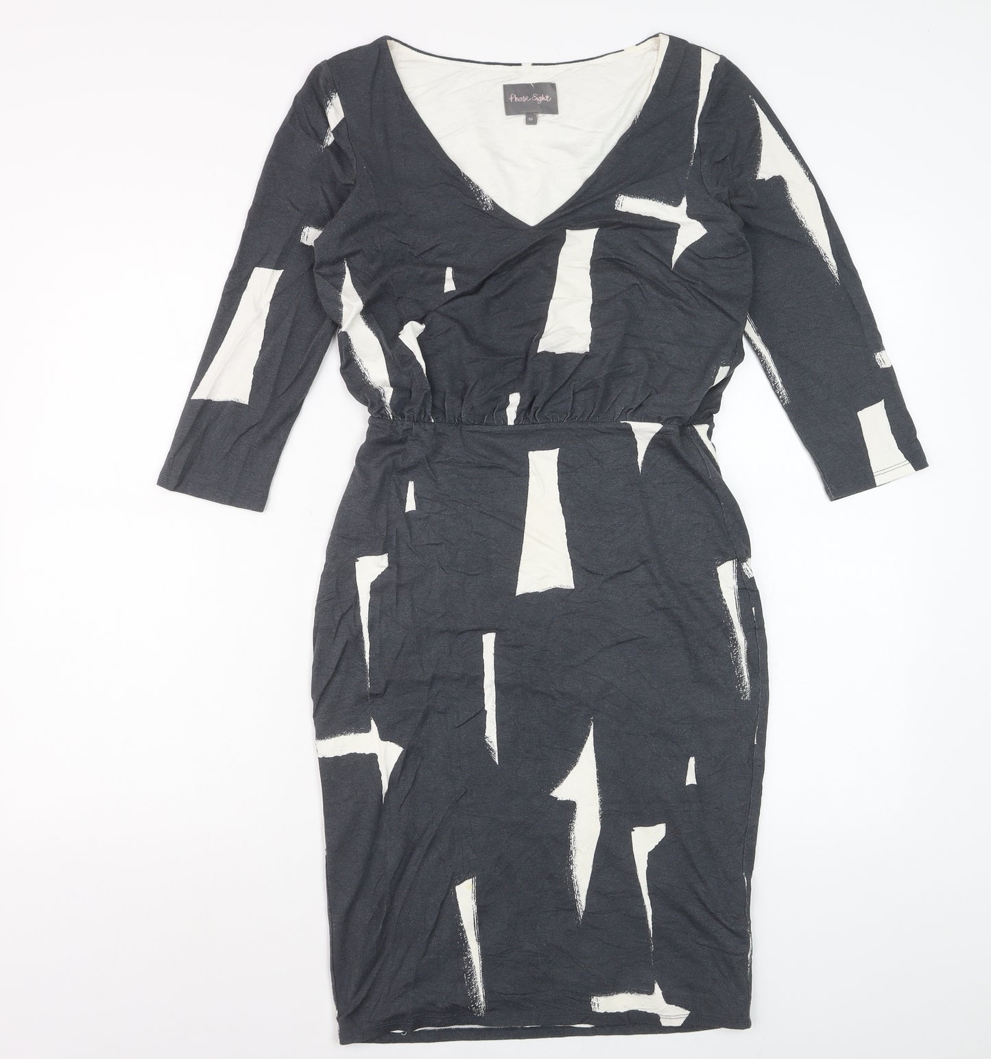 Phase Eight Women's Black and Ivory Viscose Stretch Pencil Dress Size 10