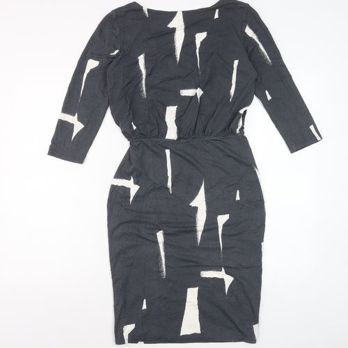 Phase Eight Women's Black and Ivory Viscose Stretch Pencil Dress Size 10