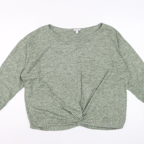 M&Co Women’s Green Long Sleeve Knot Front Jersey Top Size 16