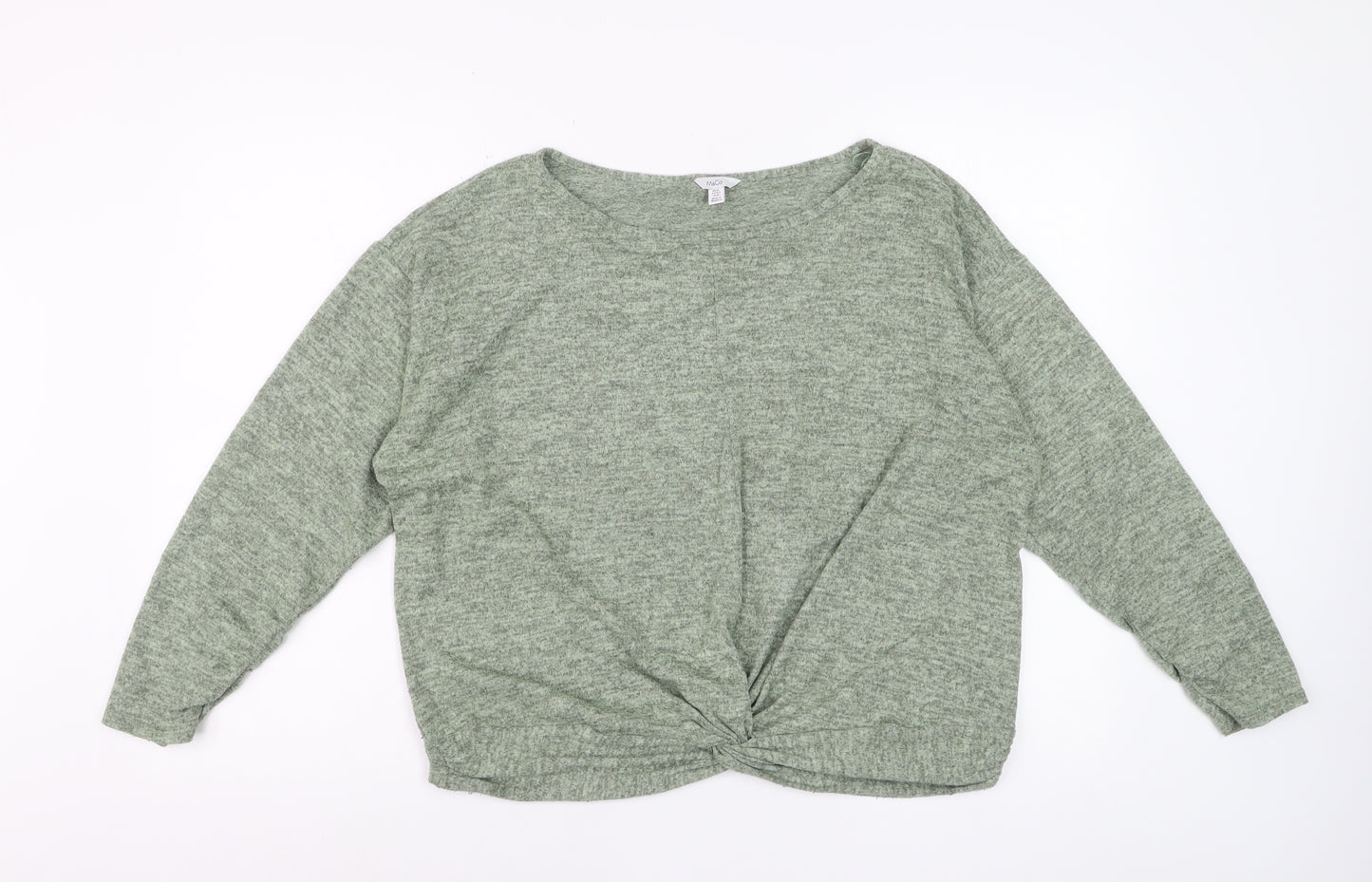 M&Co Women’s Green Long Sleeve Knot Front Jersey Top Size 16
