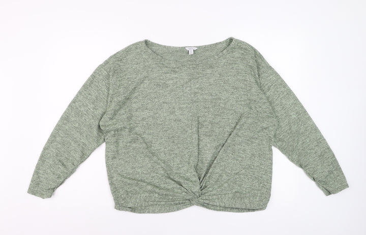 M&Co Women’s Green Long Sleeve Knot Front Jersey Top Size 16