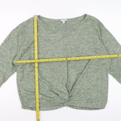 M&Co Women’s Green Long Sleeve Knot Front Jersey Top Size 16