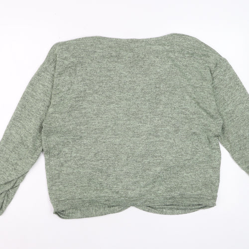 M&Co Women’s Green Long Sleeve Knot Front Jersey Top Size 16