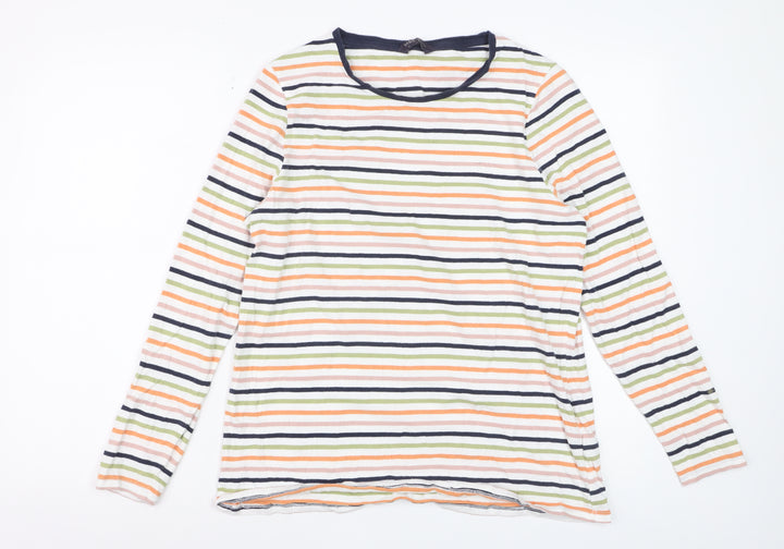 Marks and Spencer Women's Multicoloured Stripe Long Sleeve Cotton T-Shirt Size 18
