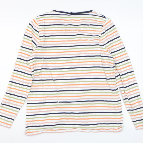 Marks and Spencer Women's Multicoloured Stripe Long Sleeve Cotton T-Shirt Size 18