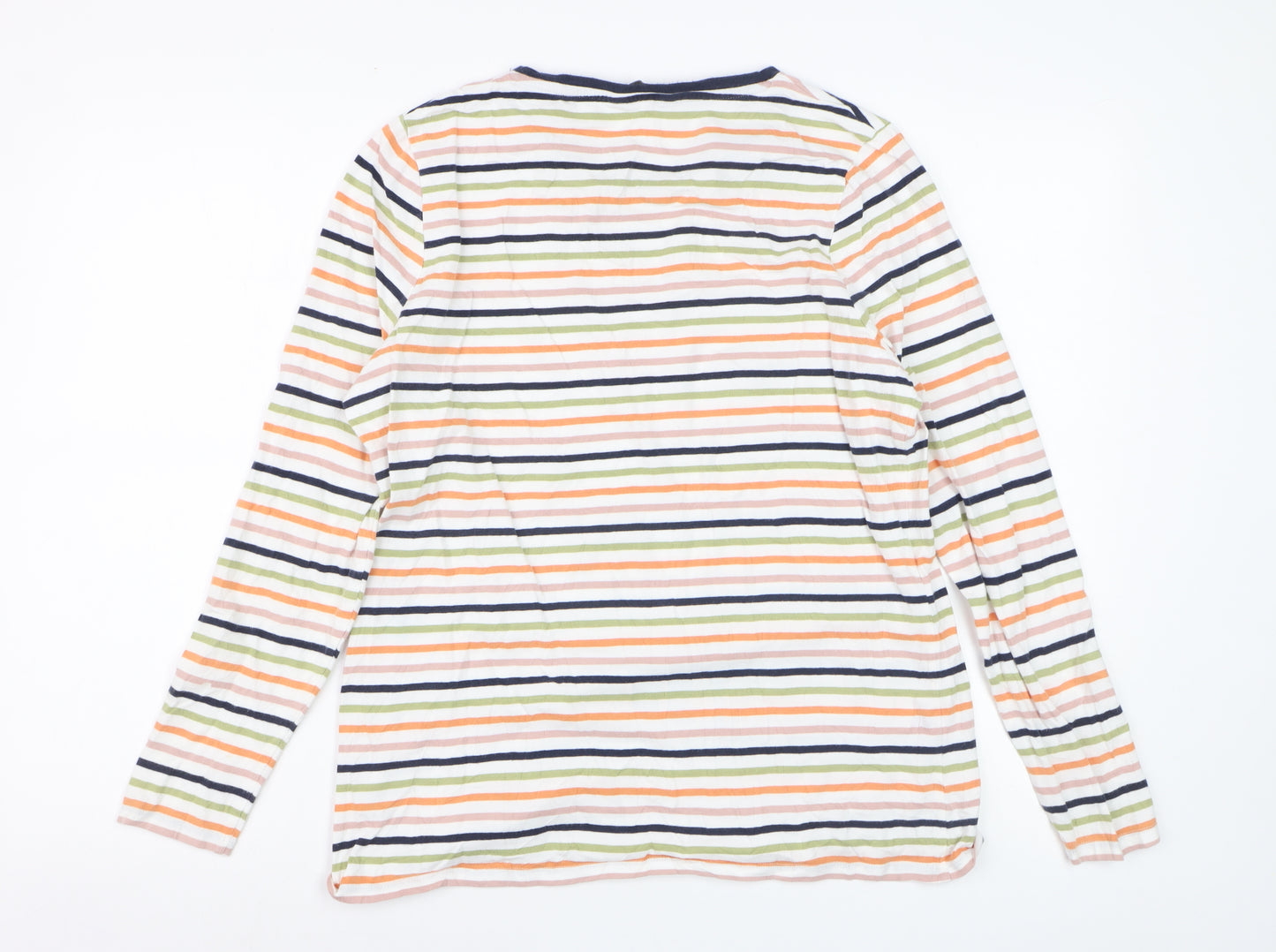 Marks and Spencer Women's Multicoloured Stripe Long Sleeve Cotton T-Shirt Size 18