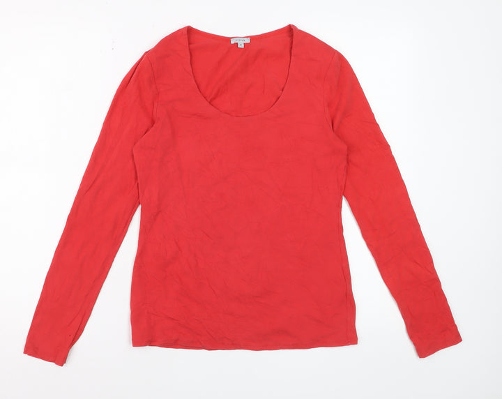 Jigsaw Women's Red Long Sleeve Basic Stretch Cotton T-Shirt M