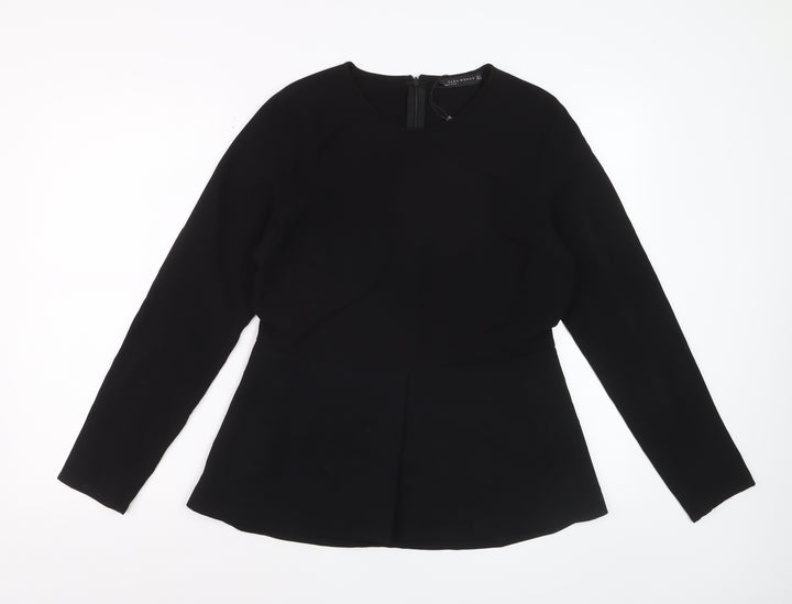 Zara Woman Black Long Sleeve Tunic Blouse Size 14