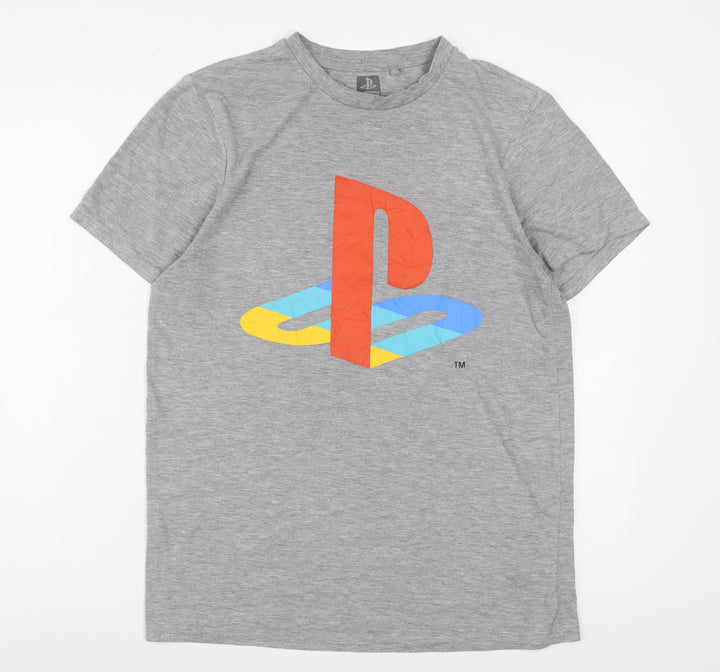 PlayStation Men's Grey Graphic Logo T-Shirt Size L Regular Fit