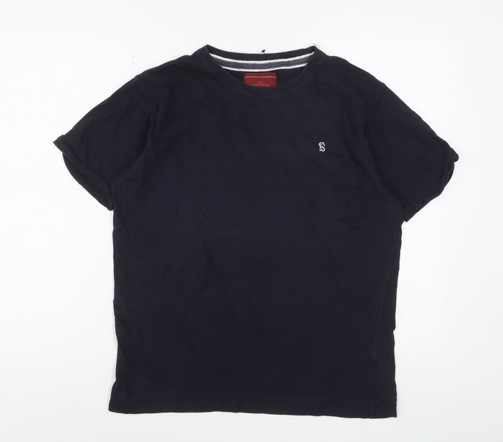 SC&CO Men Blue Cotton Crew Neck Short Sleeve T-Shirt Size L