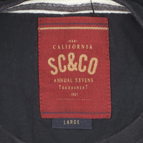 SC&CO Men Blue Cotton Crew Neck Short Sleeve T-Shirt Size L