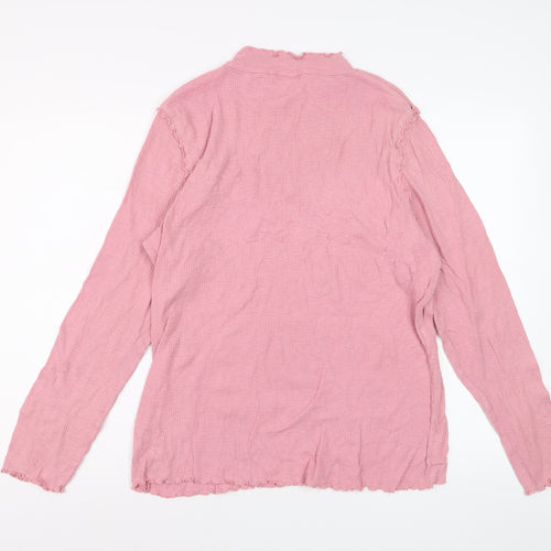 Marks and Spencer Women Pink Ruffle Mock Neck Long Sleeve Cotton Top Size 22