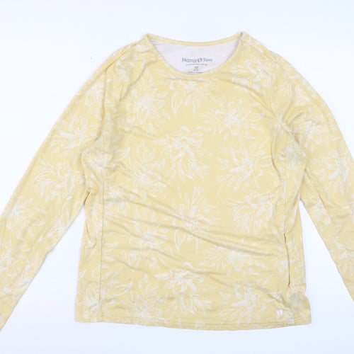 Hang Ten Women's Yellow Floral Long Sleeve UV Protection T-Shirt M