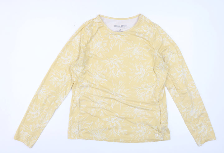 Hang Ten Women's Yellow Floral Long Sleeve UV Protection T-Shirt M