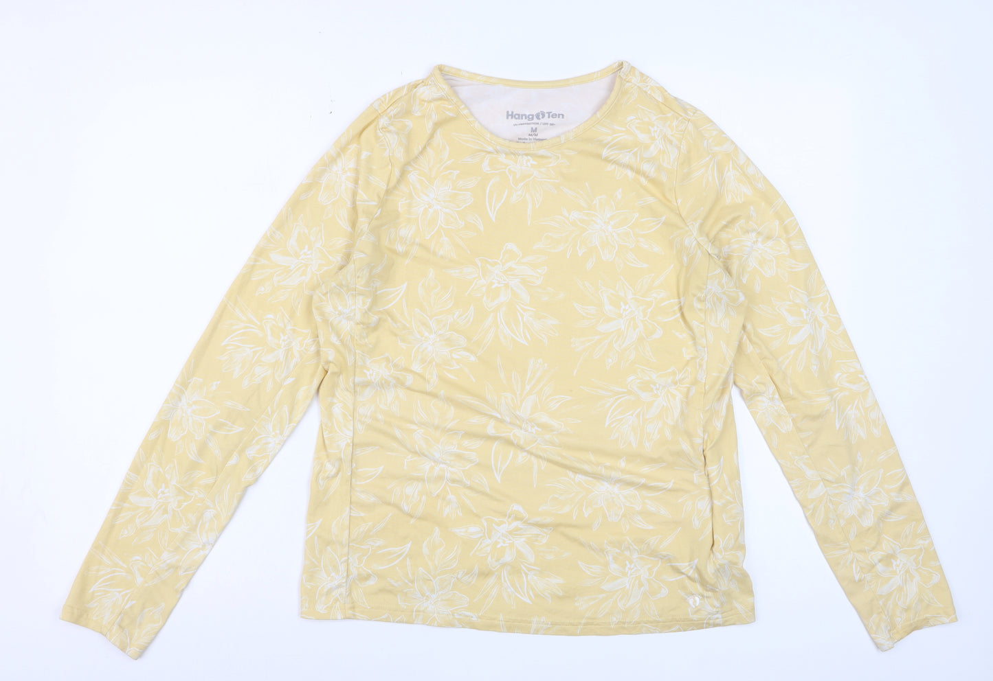 Hang Ten Women's Yellow Floral Long Sleeve UV Protection T-Shirt M