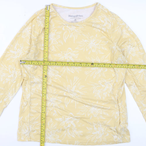 Hang Ten Women's Yellow Floral Long Sleeve UV Protection T-Shirt M