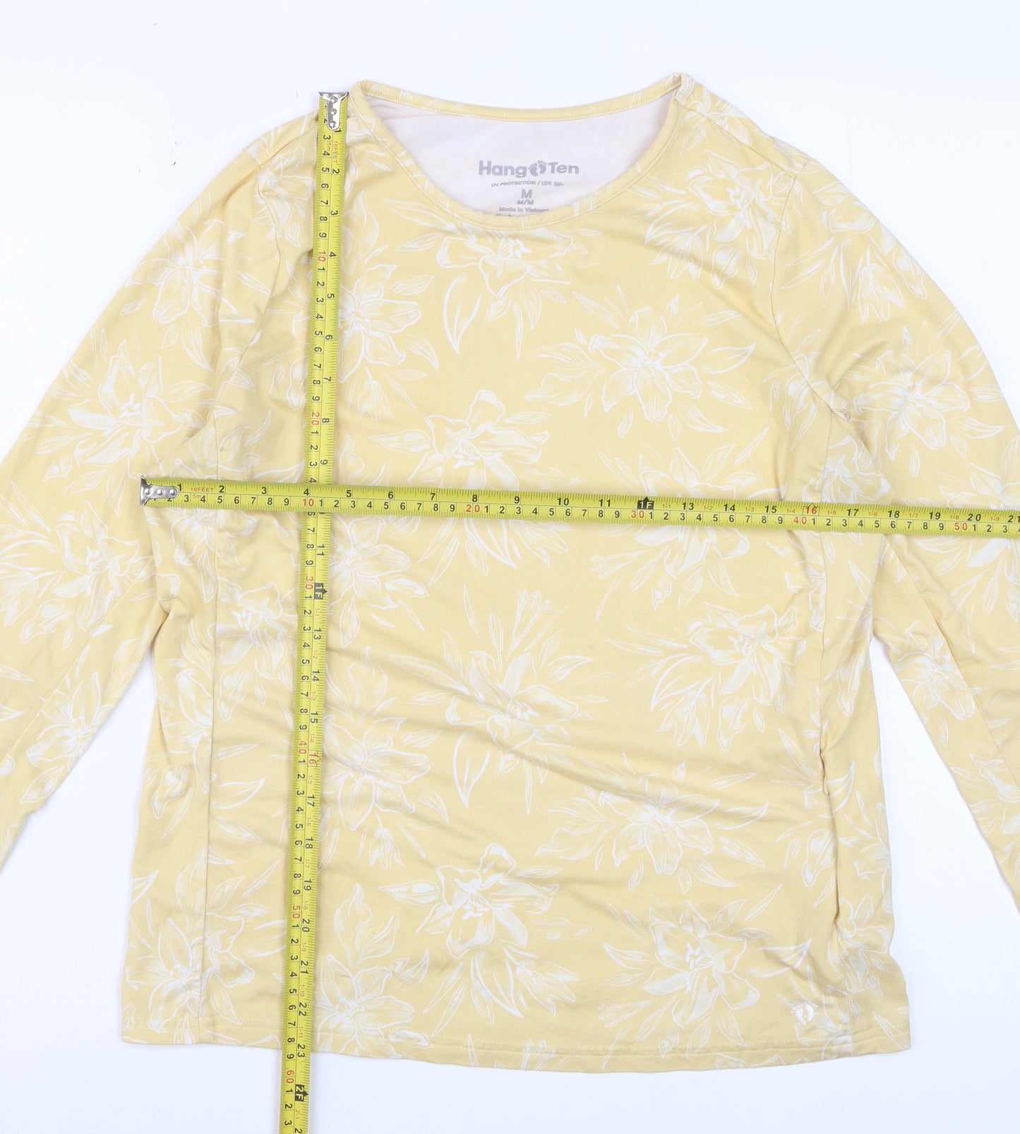 Hang Ten Women's Yellow Floral Long Sleeve UV Protection T-Shirt M