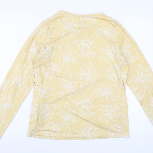 Hang Ten Women's Yellow Floral Long Sleeve UV Protection T-Shirt M