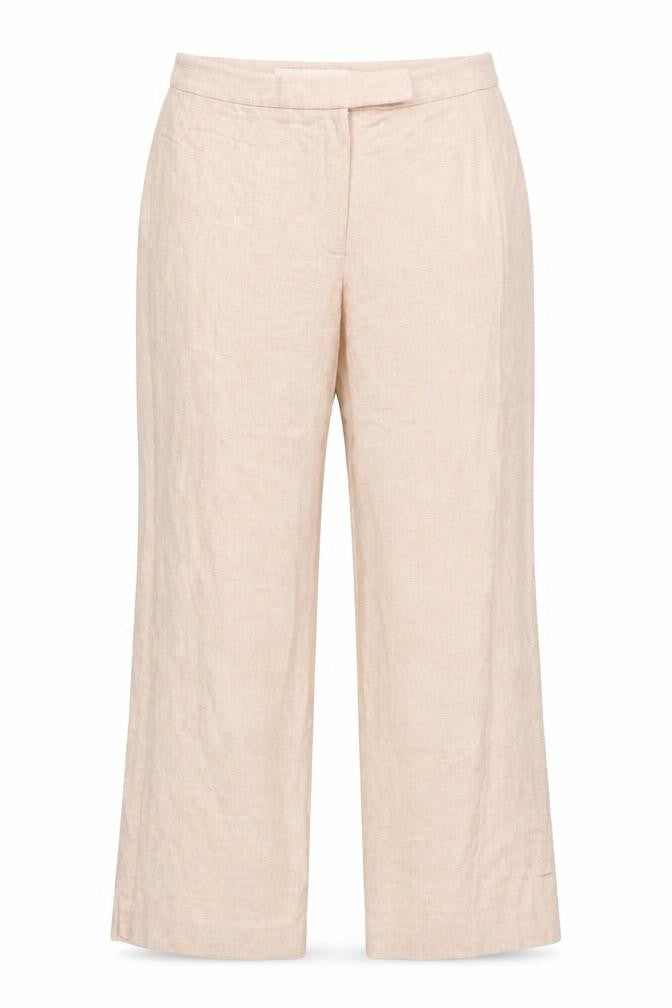 Front view of Fenn Wright Manson women’s beige wide-leg trousers uk 14 linen blend