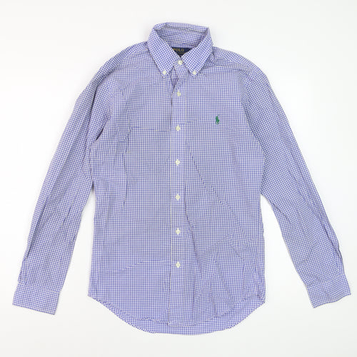 Polo Ralph Lauren Men's Blue Check Slim Fit Long Sleeve Cotton Dress Shirt Size S