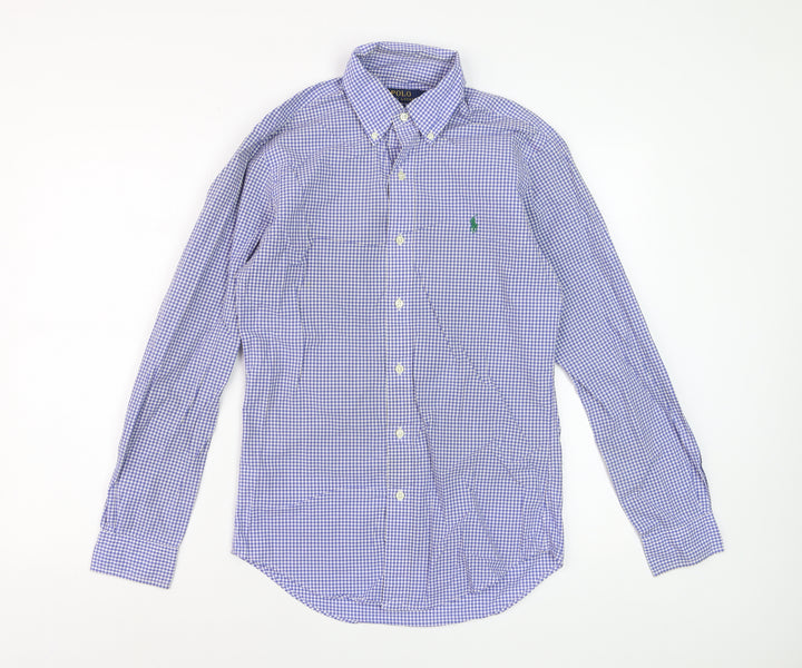 Polo Ralph Lauren Men's Blue Check Slim Fit Long Sleeve Cotton Dress Shirt Size S
