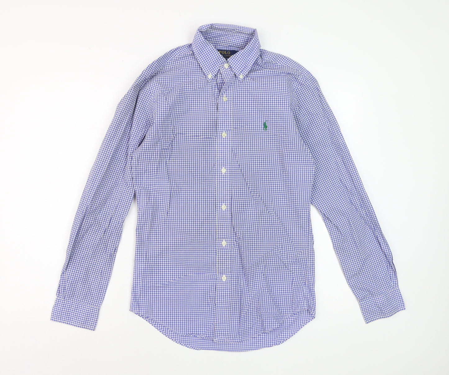 Polo Ralph Lauren Men's Blue Check Slim Fit Long Sleeve Cotton Dress Shirt Size S