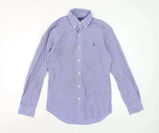 Polo Ralph Lauren Men's Blue Check Slim Fit Long Sleeve Cotton Dress Shirt Size S