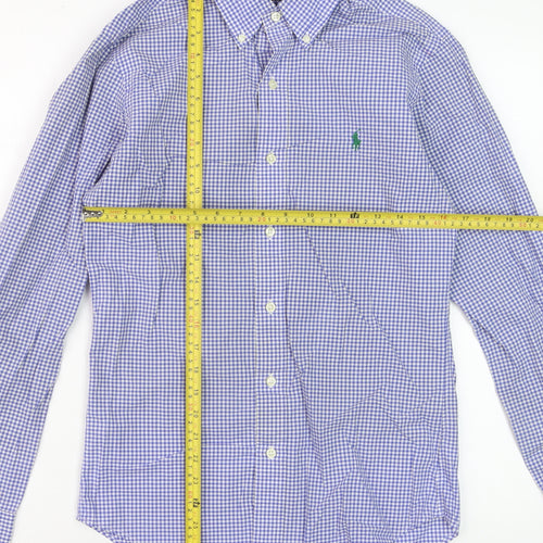 Polo Ralph Lauren Men's Blue Check Slim Fit Long Sleeve Cotton Dress Shirt Size S