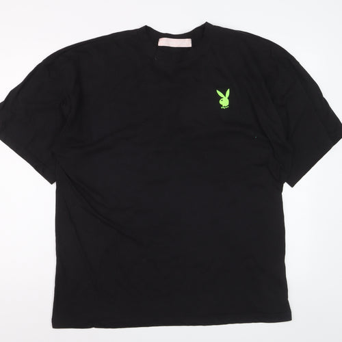 Missguided Playboy Black Women's Relaxed Fit Graphic T-Shirt Size M